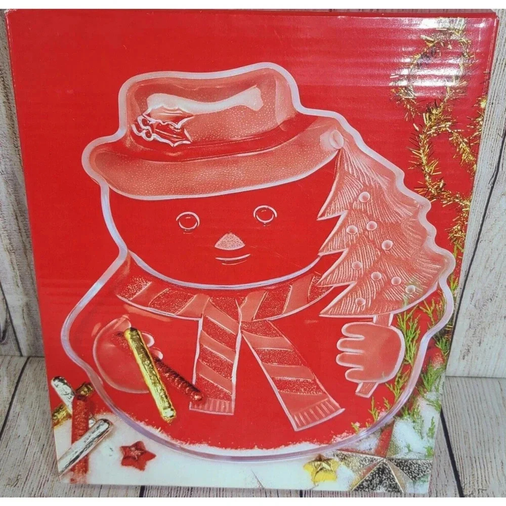 Mikasa Crystal Glass Christmas Snowman Serving Platter 11.5" WY167/312 Japan New
